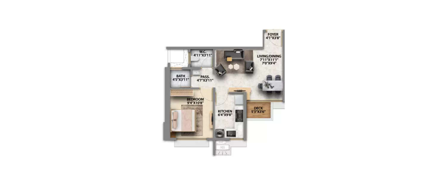 Floor plan for 1 BHK