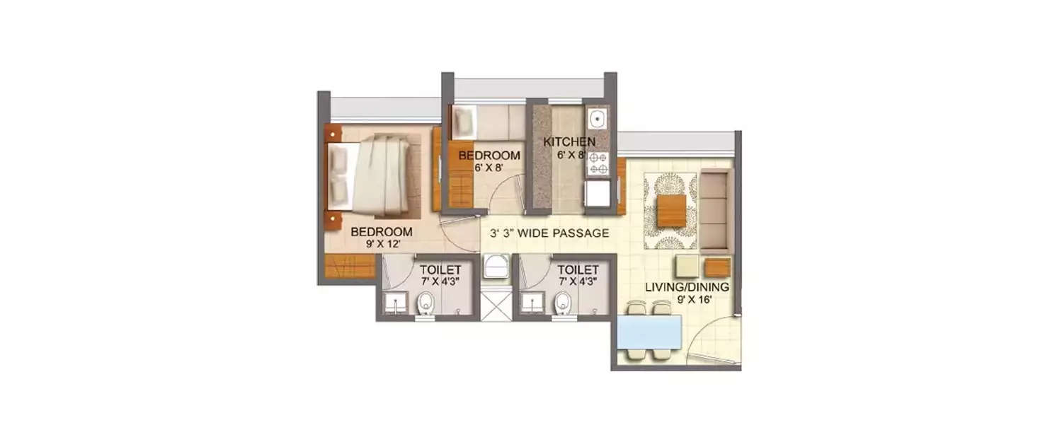 Floor plan for 1.5 BHK