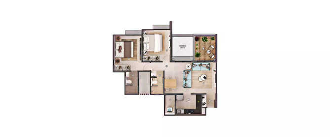 Shapoorji Joyville Hinjawadi Hinjewadi - Floor plan 3 BHK 1050 Sq.ft