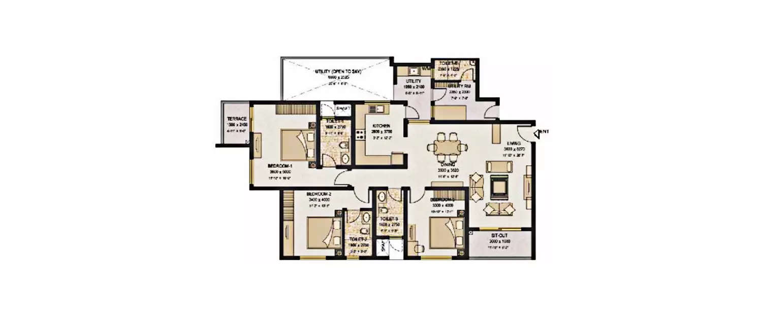 3 BHK Apartment 2090 Sq.ft