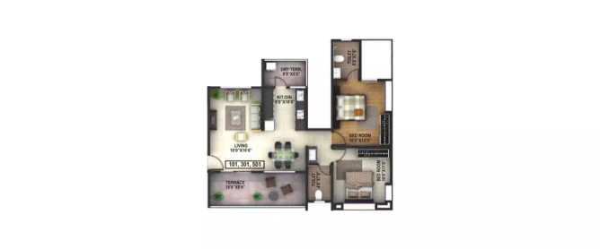 Runwal Savoir Faire Balewadi - Floor plan 2 BHK 666 Sq.ft