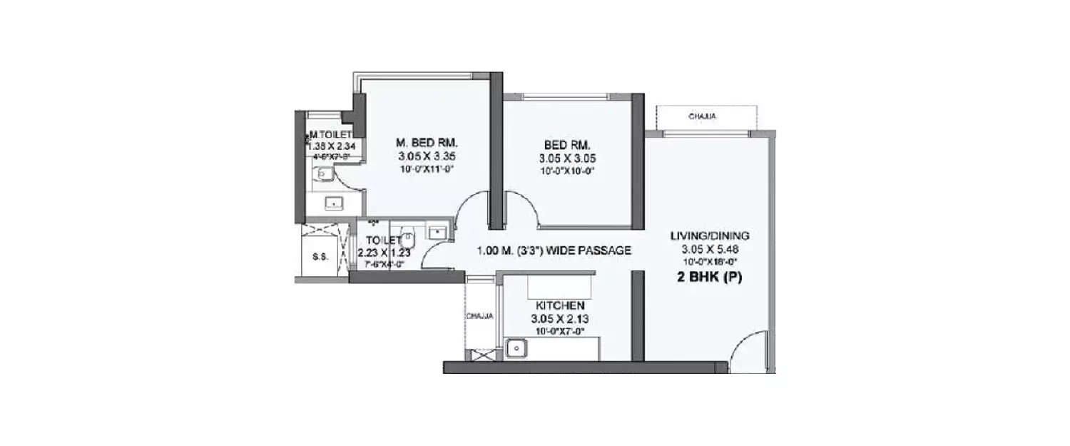 Floor plan for 2 BHK