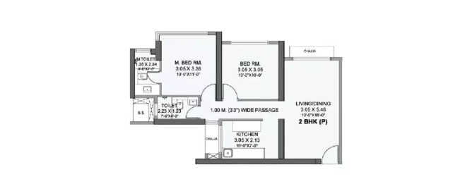 Wadhwa Azure Mulund - Floor plan 2 BHK 623 Sq.ft