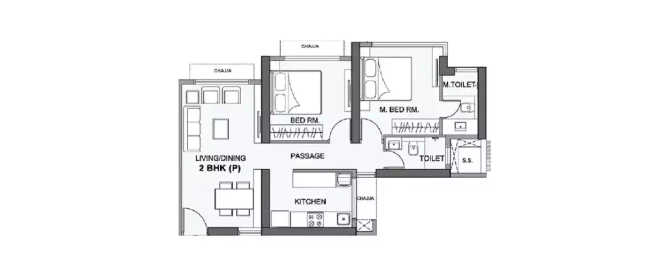 Wadhwa AER Mulund - Floor plan 2 BHK 573 Sq.ft