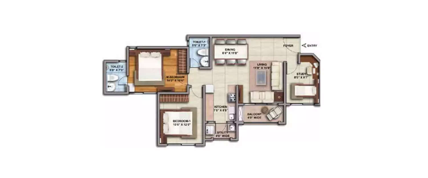 Floor plan for 2.5 BHK
