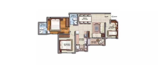 Shriram Greenfield Bendiganahalli - Floor plan 2.5 BHK 1225 Sq.ft