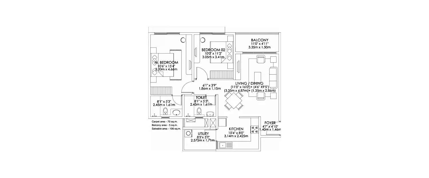 Floor plan for 2 BHK