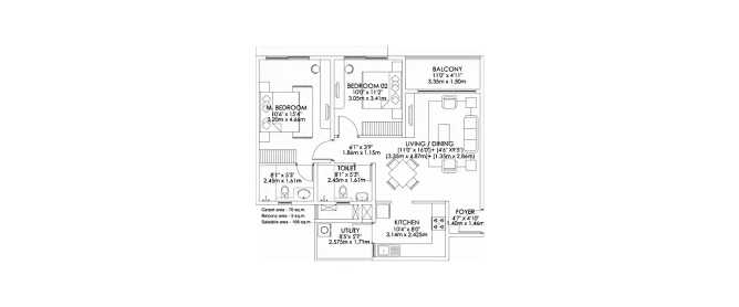 Godrej Aqua Hosahalli - Floor plan 2 BHK 762 Sq.ft