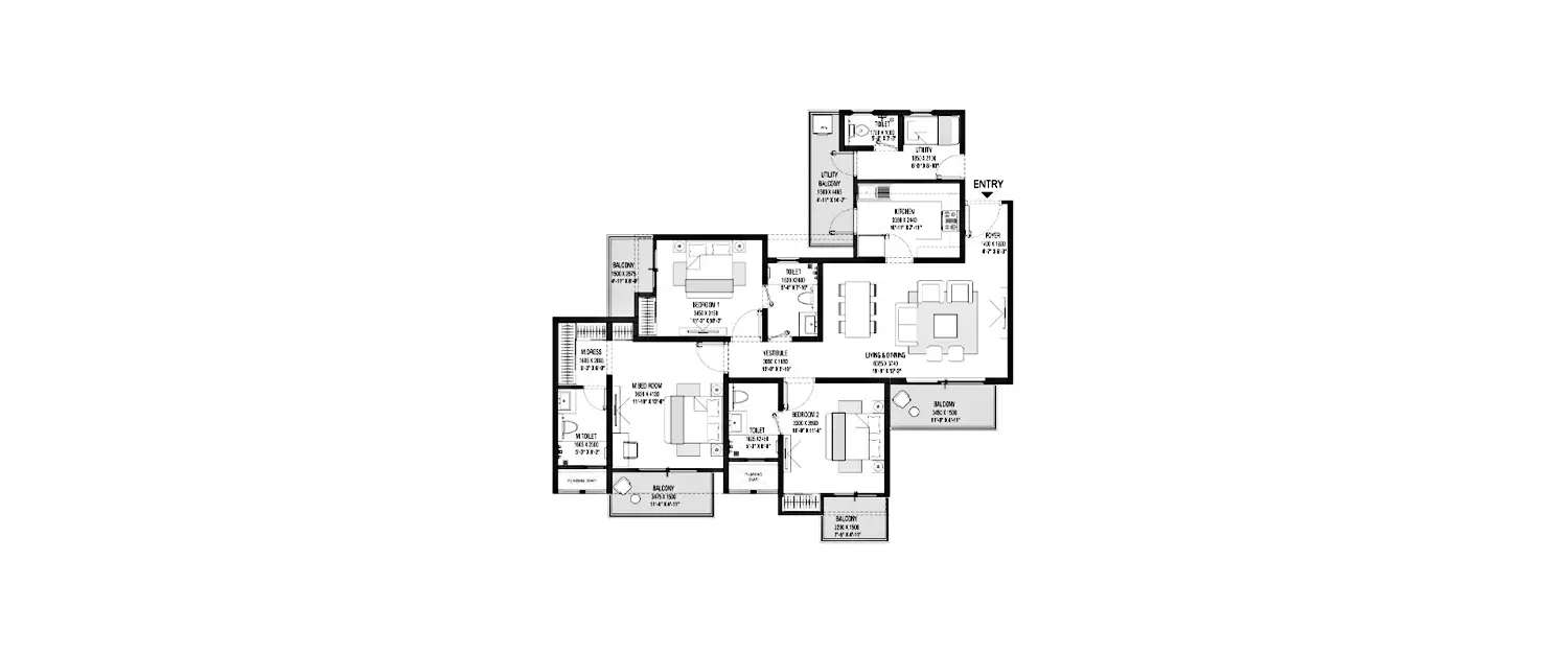 3 BHK Apartment 1888 Sq.ft