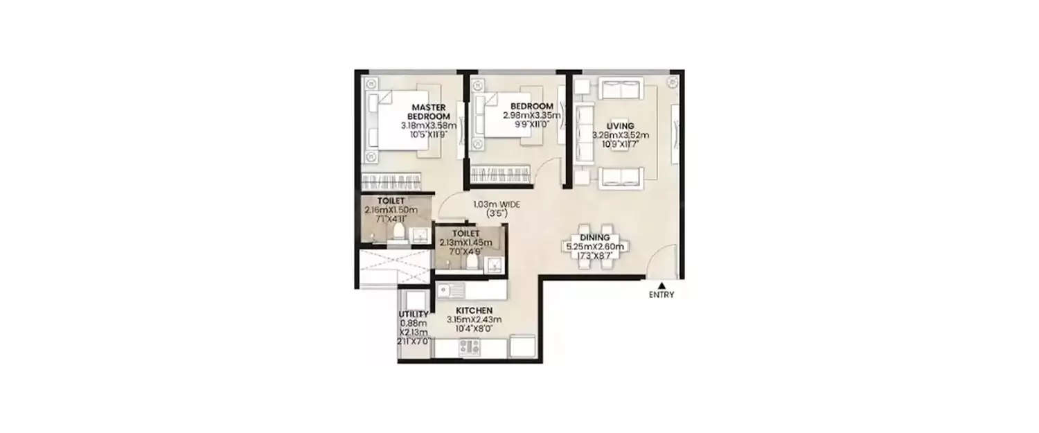 Floor plan for 2 BHK