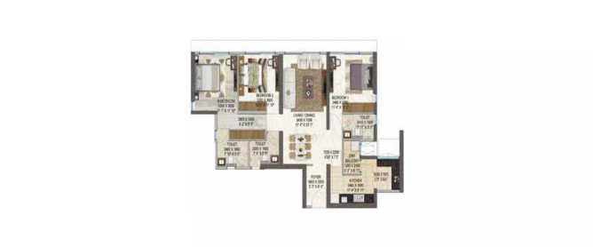 Peninsula Salsette 27 Byculla - Floor plan 3 BHK 1182 Sq.ft