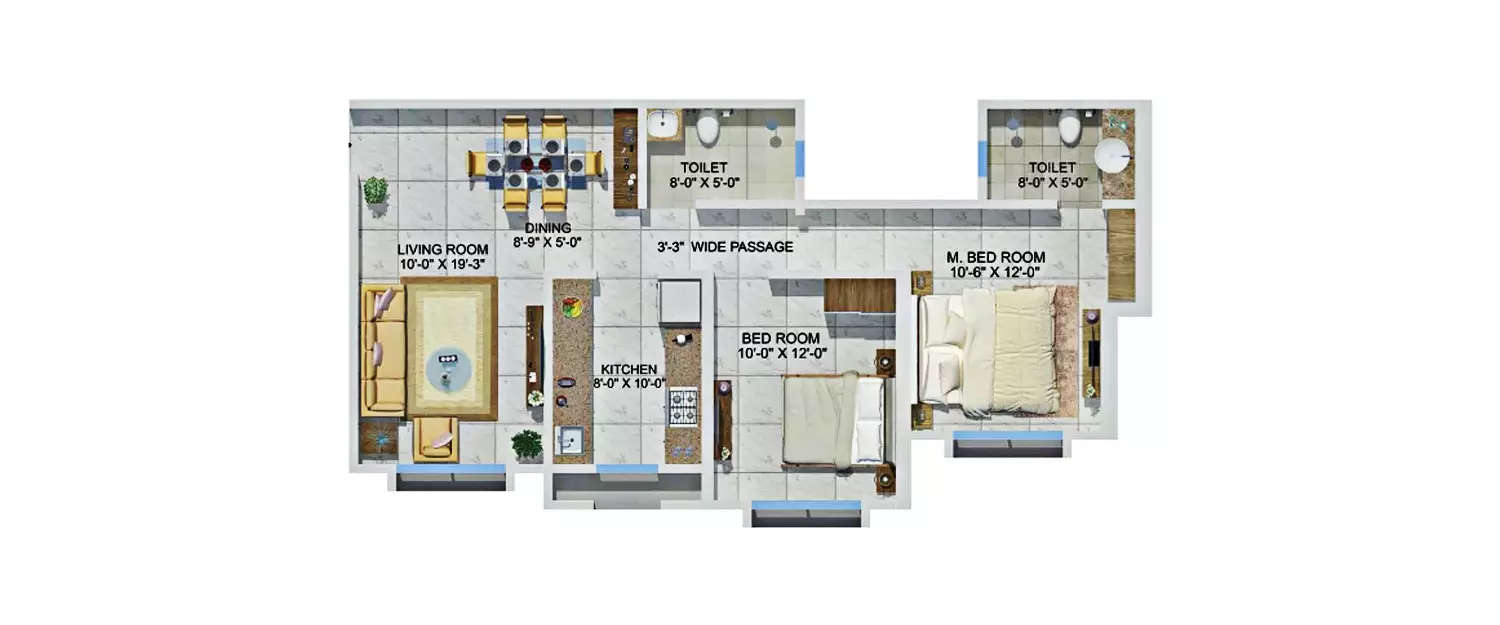 Floor plan for 2 BHK
