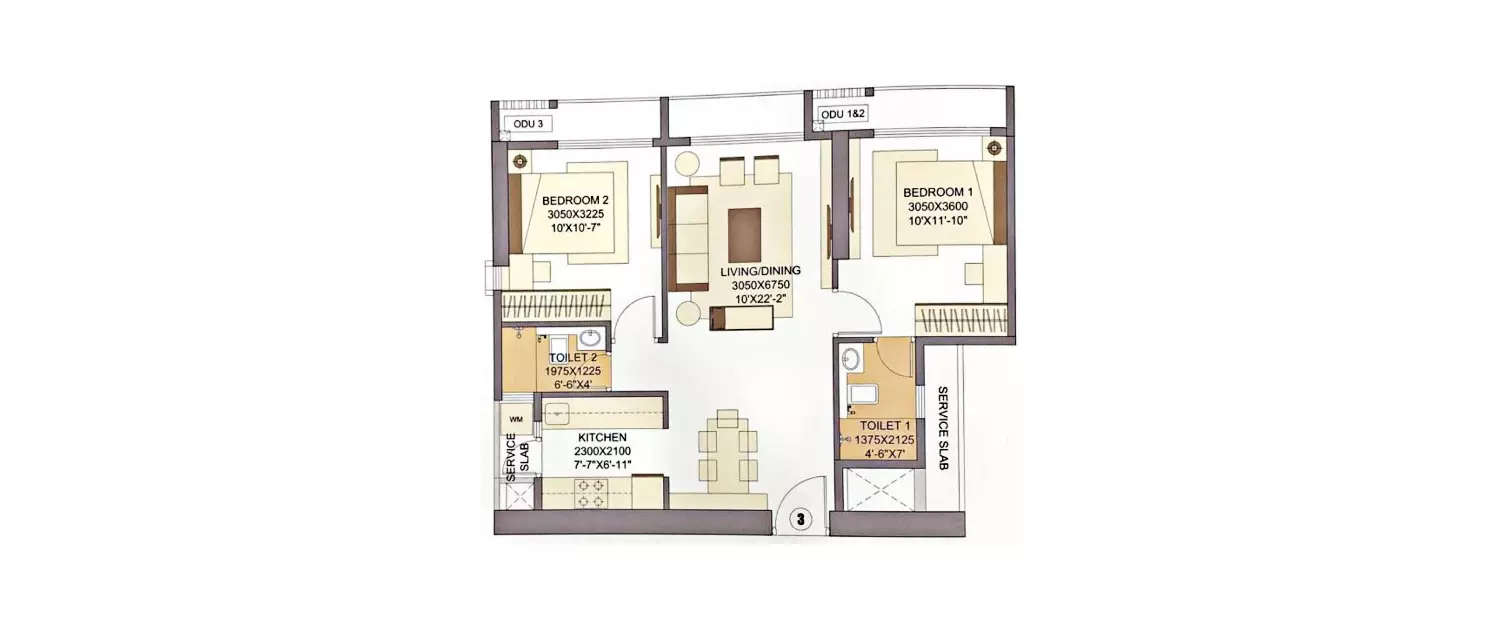 Floor plan for 2 BHK