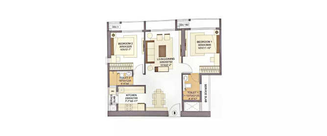 Sheth Auris Clara Malad - Floor plan 2 BHK 590 Sq.ft