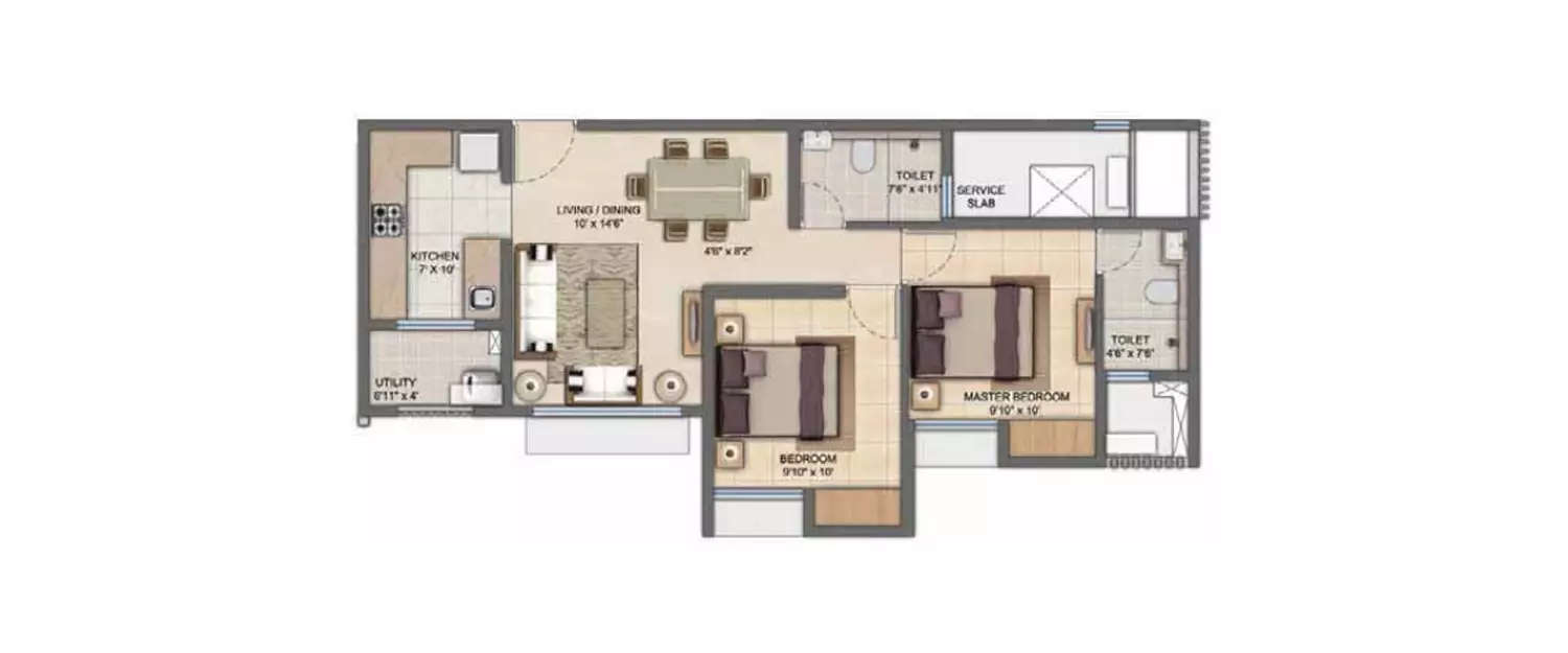 Floor plan for 2 BHK