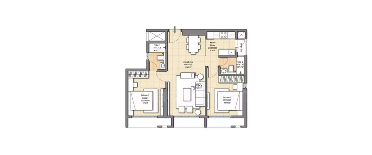 Floor plan for 2 BHK