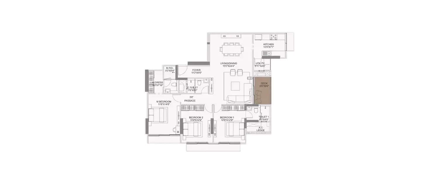 Floor plan for 3 BHK