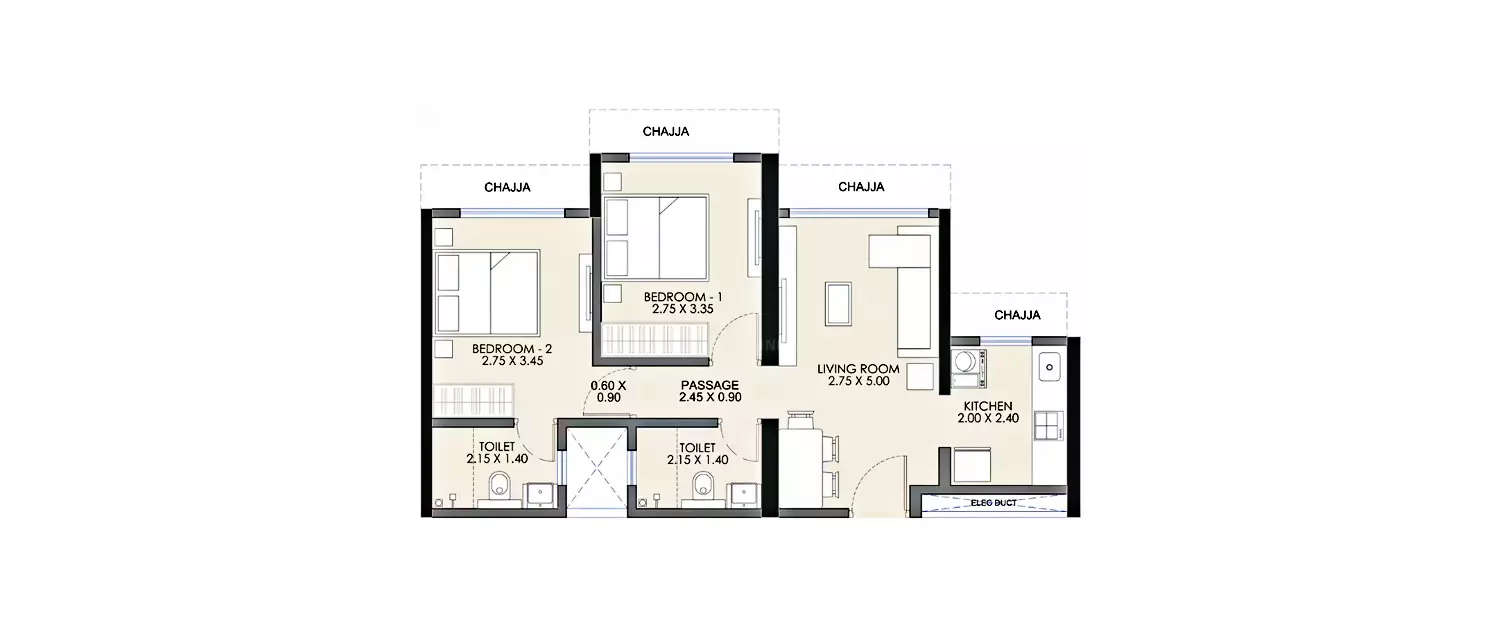 Floor plan for 1 BHK