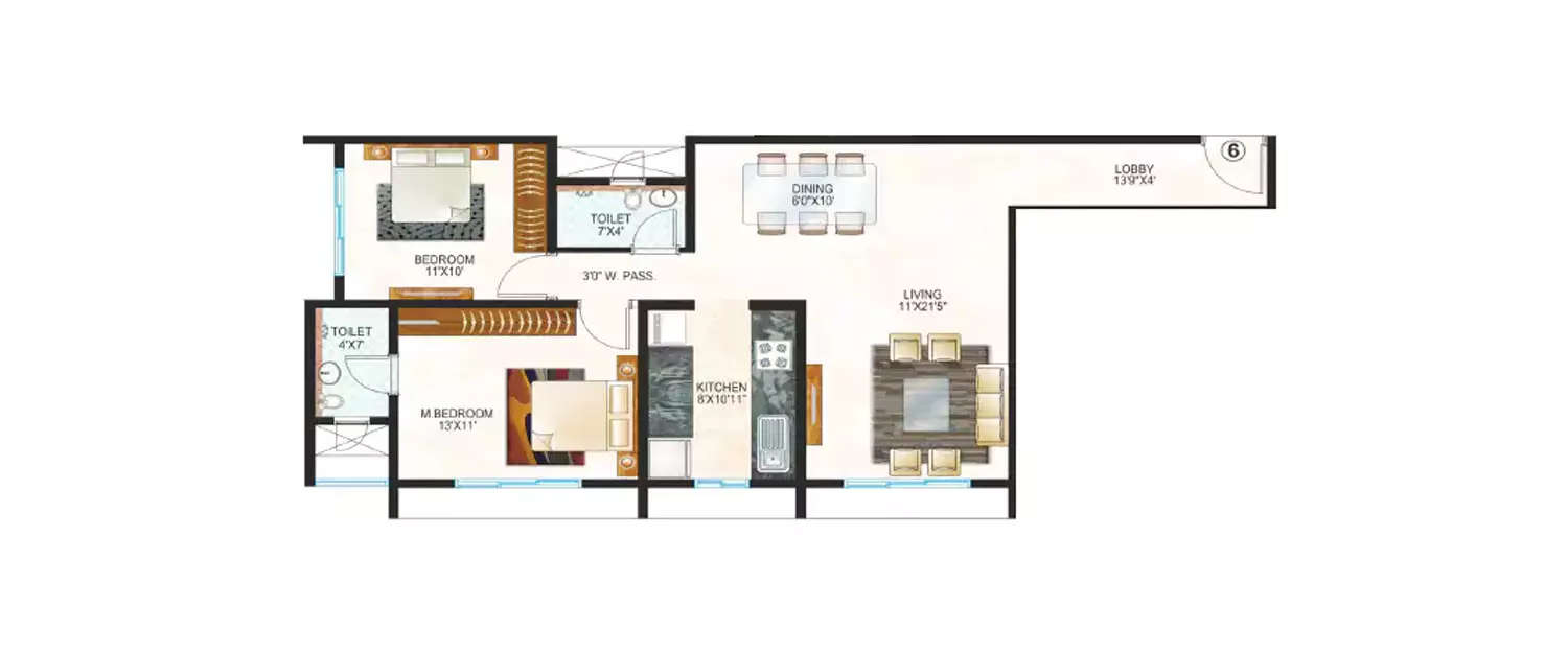 Floor plan for 2 BHK