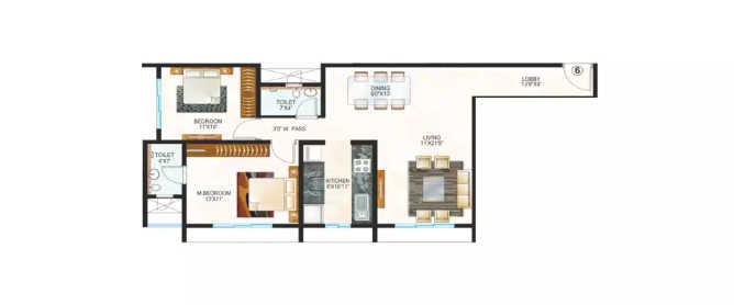 Sheth Vasant Oasis Andheri - Floor plan 2 BHK 811 Sq.ft