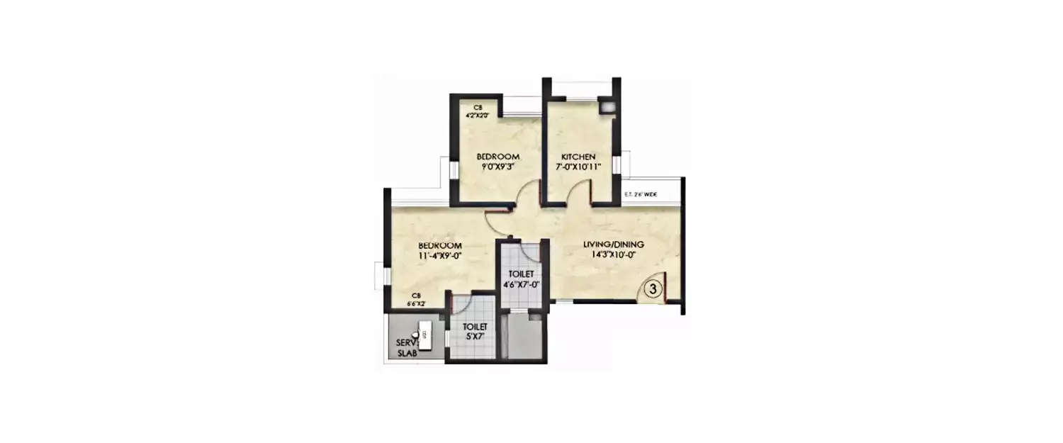 Floor plan for 2 BHK