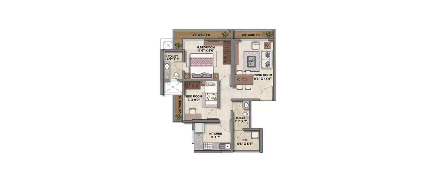 Floor plan for 2 BHK