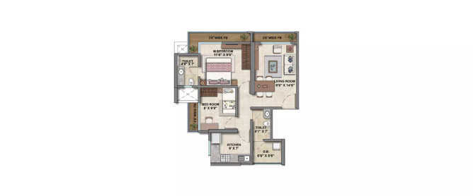 Ashar Metro Towers Pokhran Road 1 - Floor plan 2 BHK 640 Sq.ft