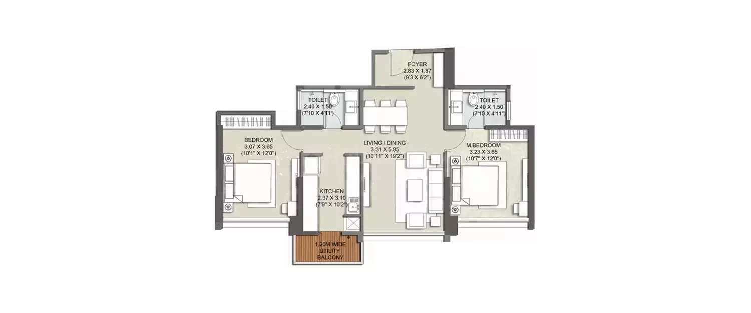 Floor plan for 2 BHK