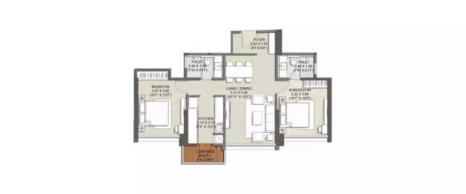 Kalpataru Sunrise Kolshet Road - Floor plan 2 BHK 779 Sq.ft