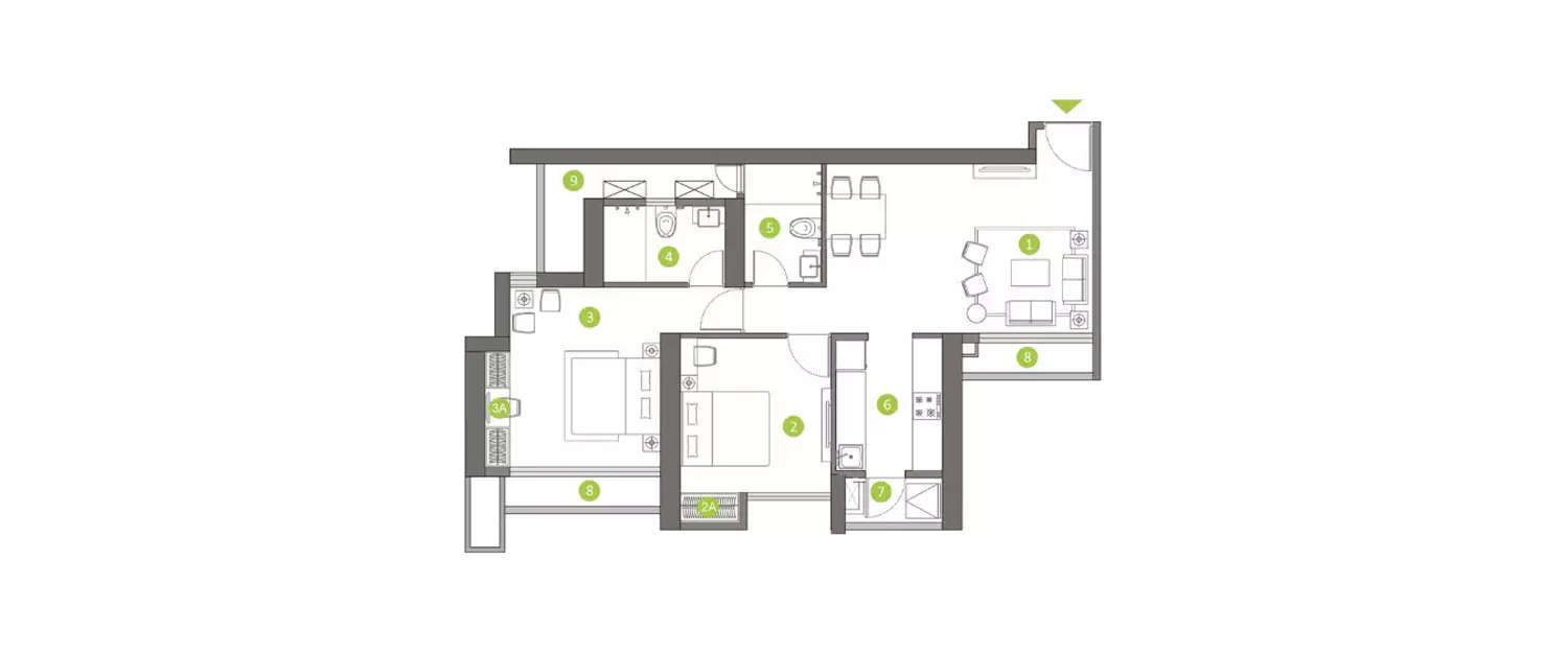 Floor plan for 2 BHK