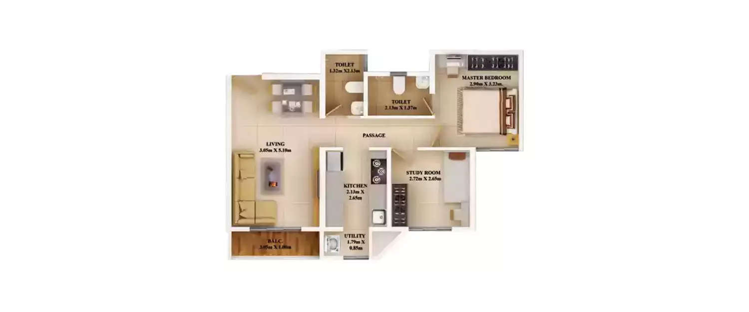 Floor plan for 2 BHK