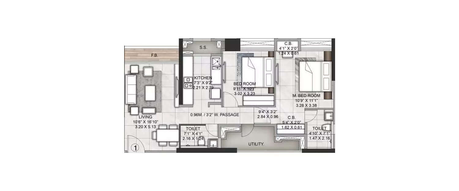 Floor plan for 2 BHK