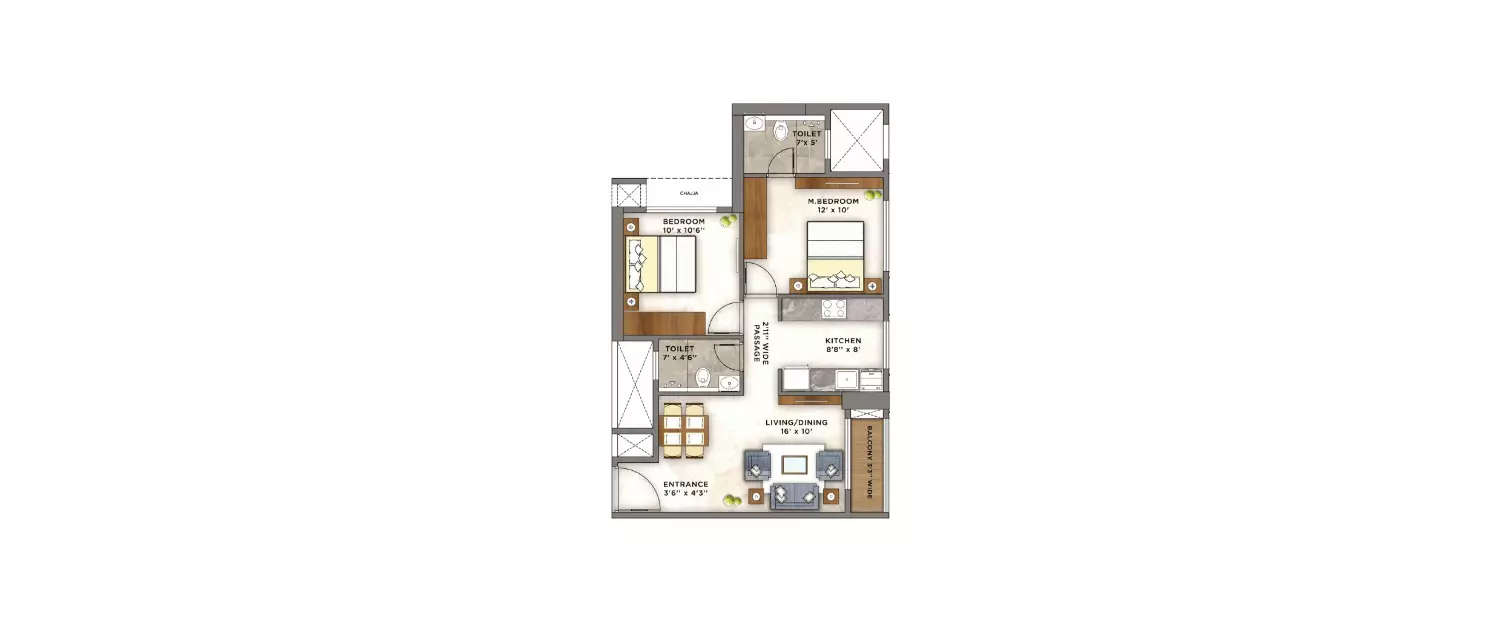 Floor plan for 2 BHK