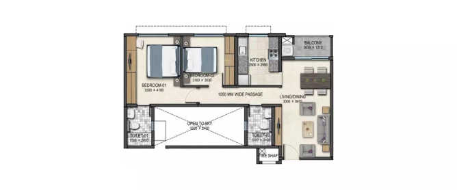 Sobha Dream Acres Varthur - Floor plan 2 BHK 1027 Sq.ft