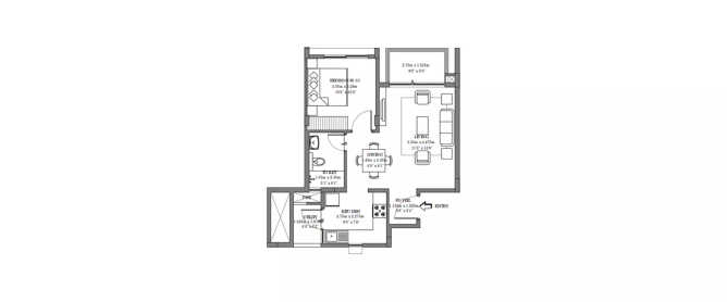 Godrej Life Plus Kanakapura - Floor plan 1 BHK 634 Sq.ft