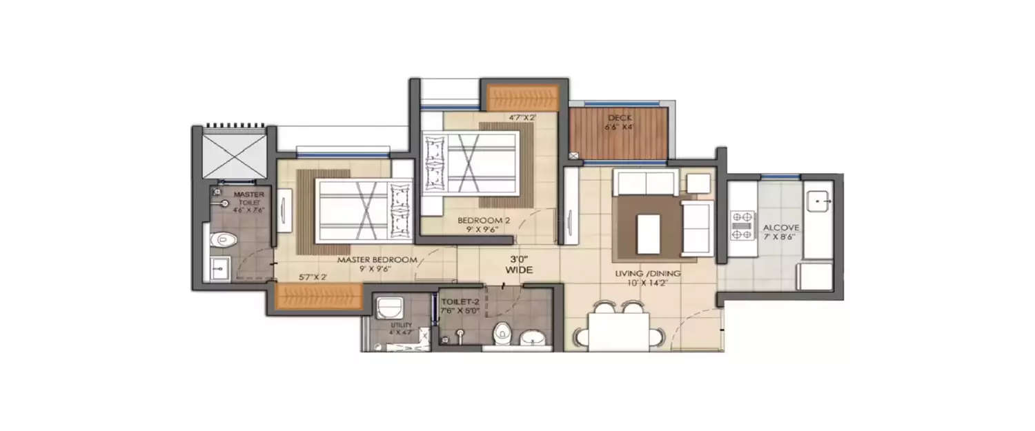 Floor plan for 2 BHK