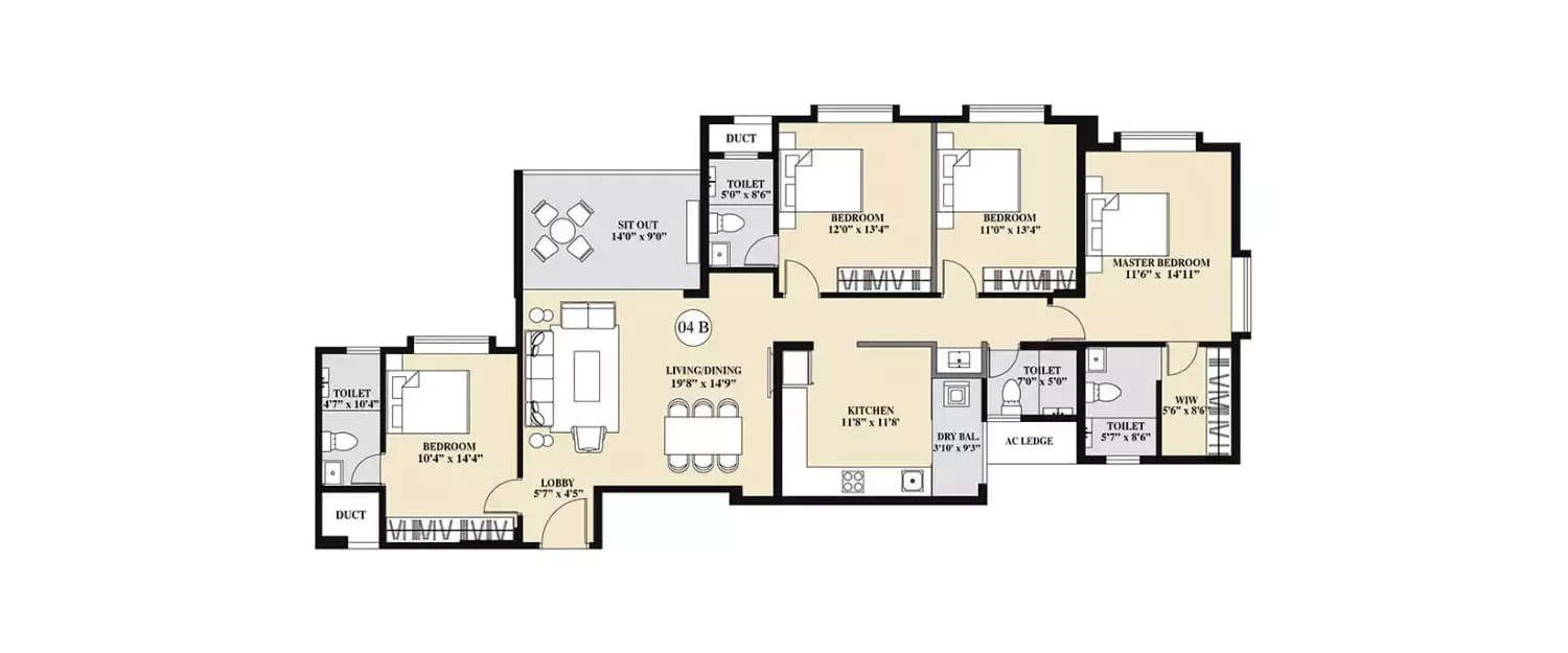 Floor plan for 4 BHK