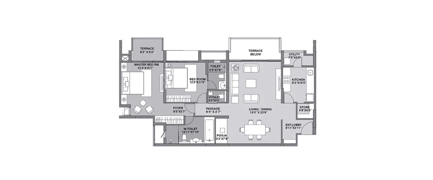 Floor plan for 2 BHK