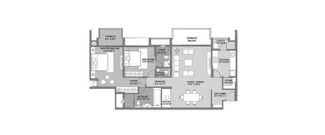Lodha Belmondo Gahunje - Floor plan 2 BHK 1262 Sq.ft