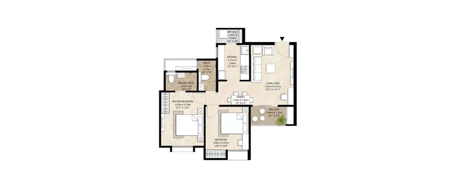 Floor plan for 2 BHK