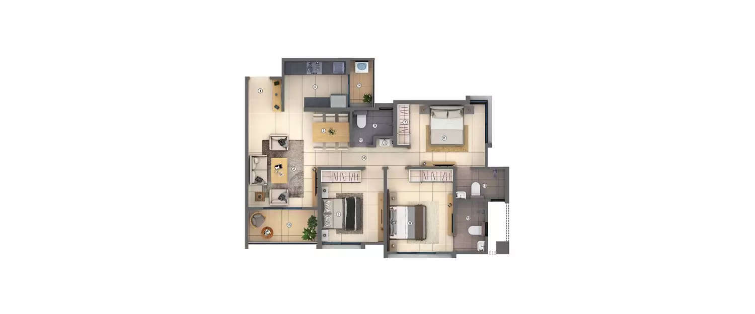 Floor plan for 3 BHK
