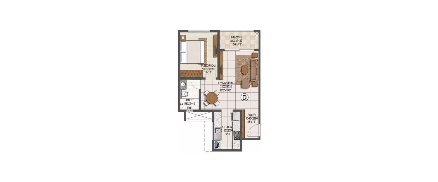 Floor plan for 1 BHK