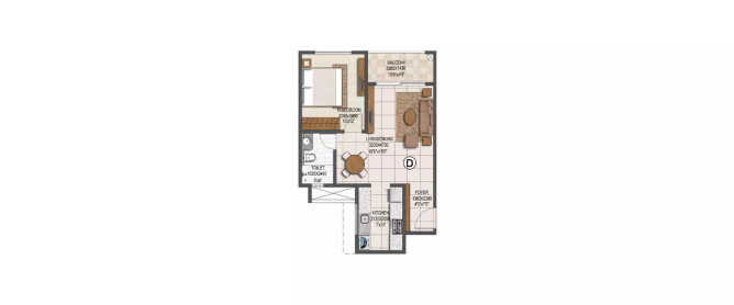 Brigade Buena Vista Devanahalli - Floor plan 1 BHK 488 Sq.ft