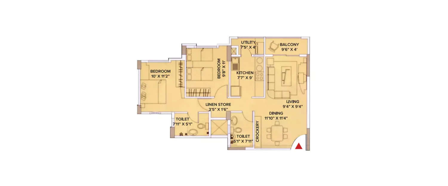 2 BHK Apartment 980 Sq.ft