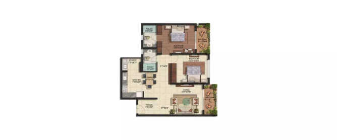 Brigade Omega Uttarahalli - Floor plan 2 BHK 1330 Sq.ft