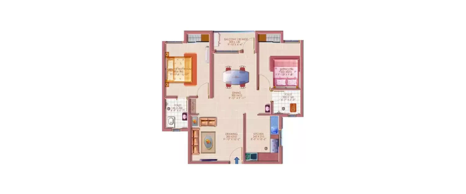 2 BHK Apartment 980 Sq.ft