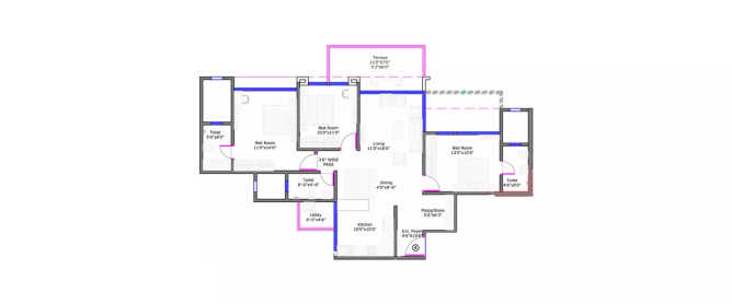 Ganga Florentina Mohammed Wadi - Floor plan 3 BHK 1485 Sq.ft