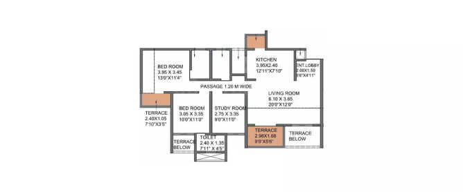 Ganga Serio Kharadi - Floor plan 2.5 BHK 824 Sq.ft