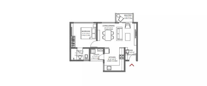 Godrej Air Whitefield - Floor plan 1 BHK 478 Sq.ft