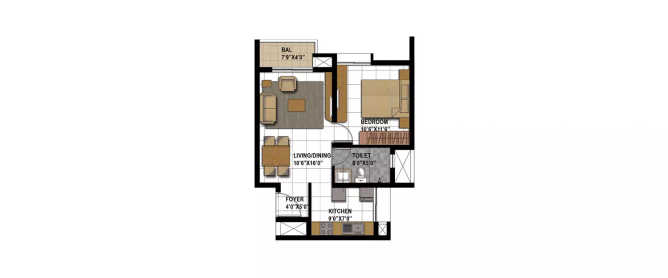 Prestige Bagamane Temple Bells Uttarahalli - Floor plan 1 BHK 430 Sq.ft